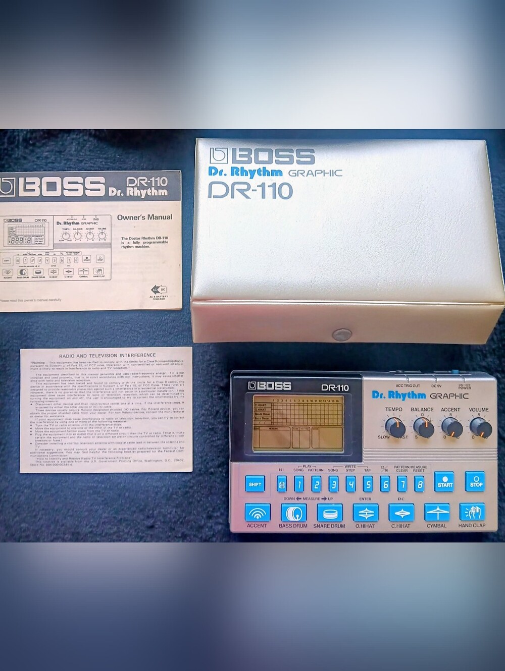 Vintage 1983 Boss DR-110 Dr. Rhythm Graphic Drum Machine, Case & Manual "MINT"